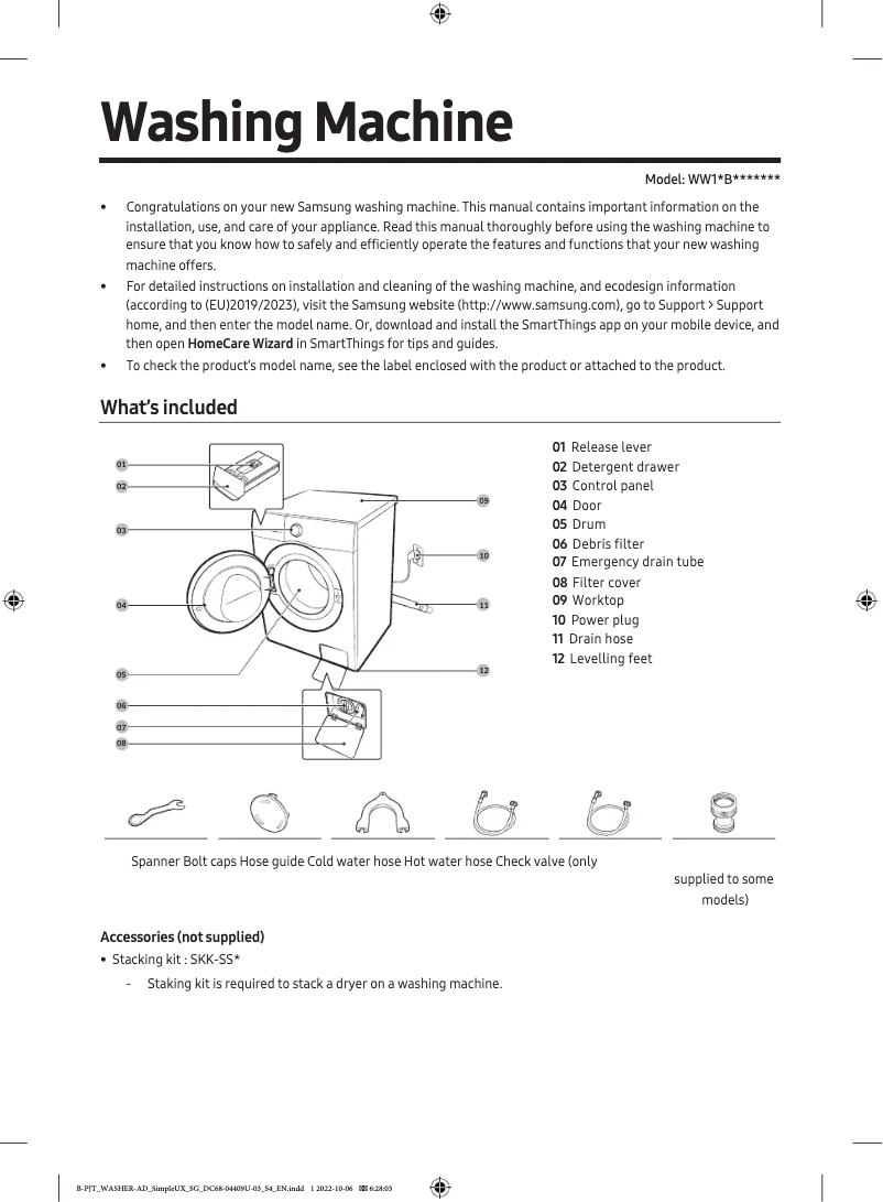 Página 1 del manual Guía de inicio rápido Samsung WW11BB944CGH