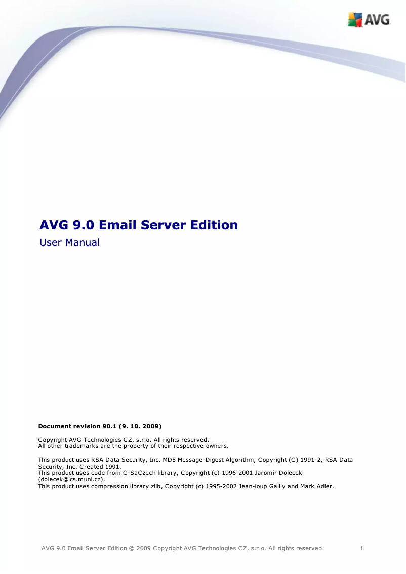 Página 1 del manual Manual de usuario AVG Email Server Edition 9.0