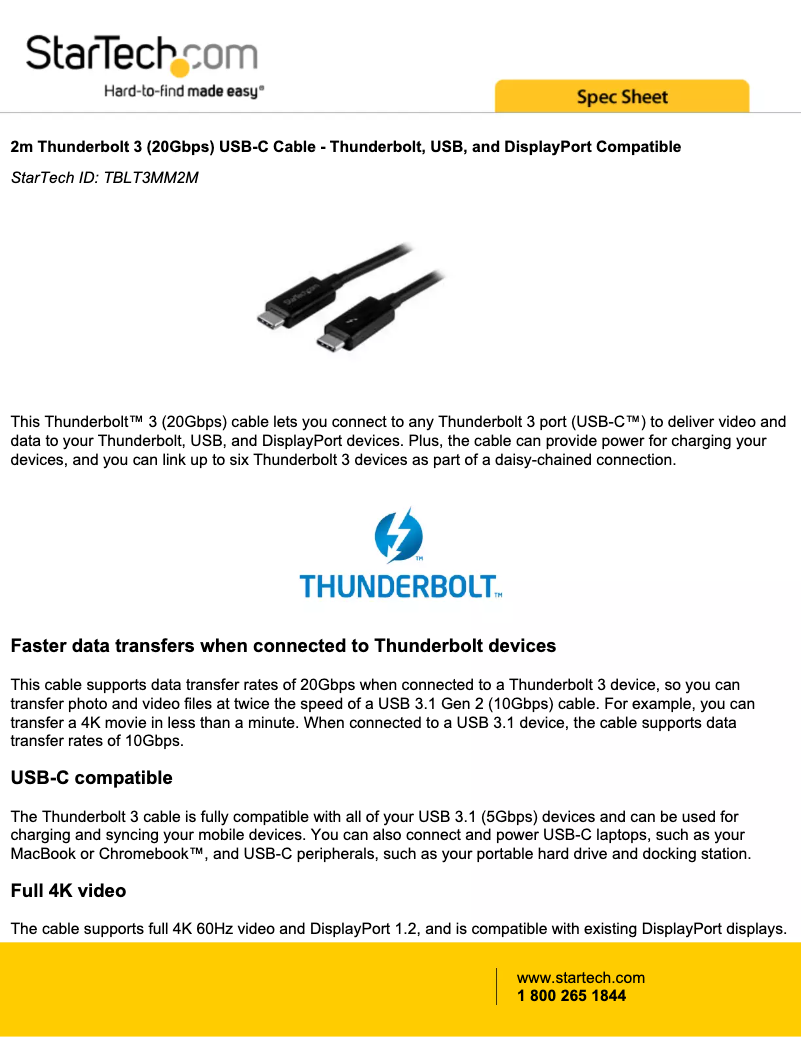 Page 1 de la notice Manuel utilisateur StarTech.com TBLT3MM2M