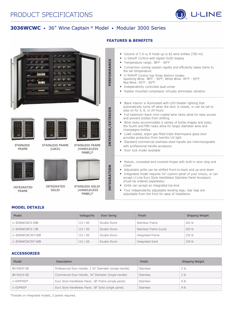 Page 1 de la notice Fiche technique U-Line U-3036WCWCS-00B