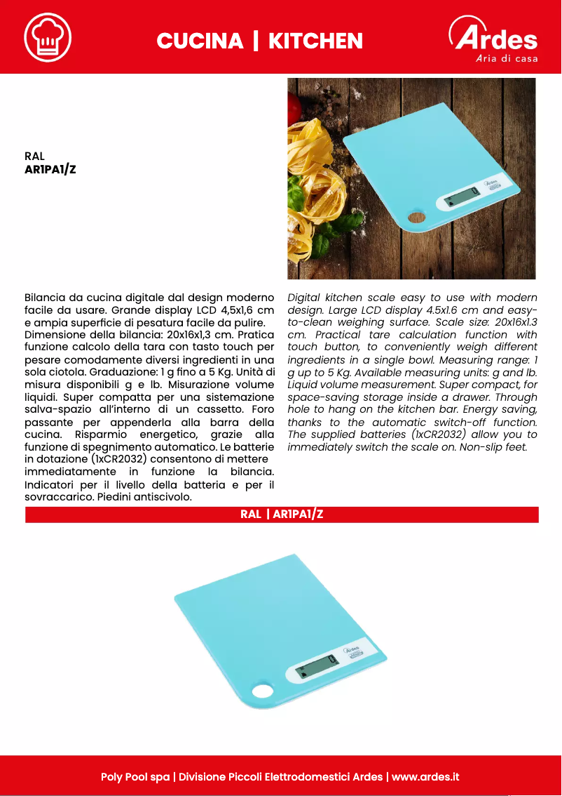 Page 1 de la notice Fiche technique Ardes AR1PA1/Z