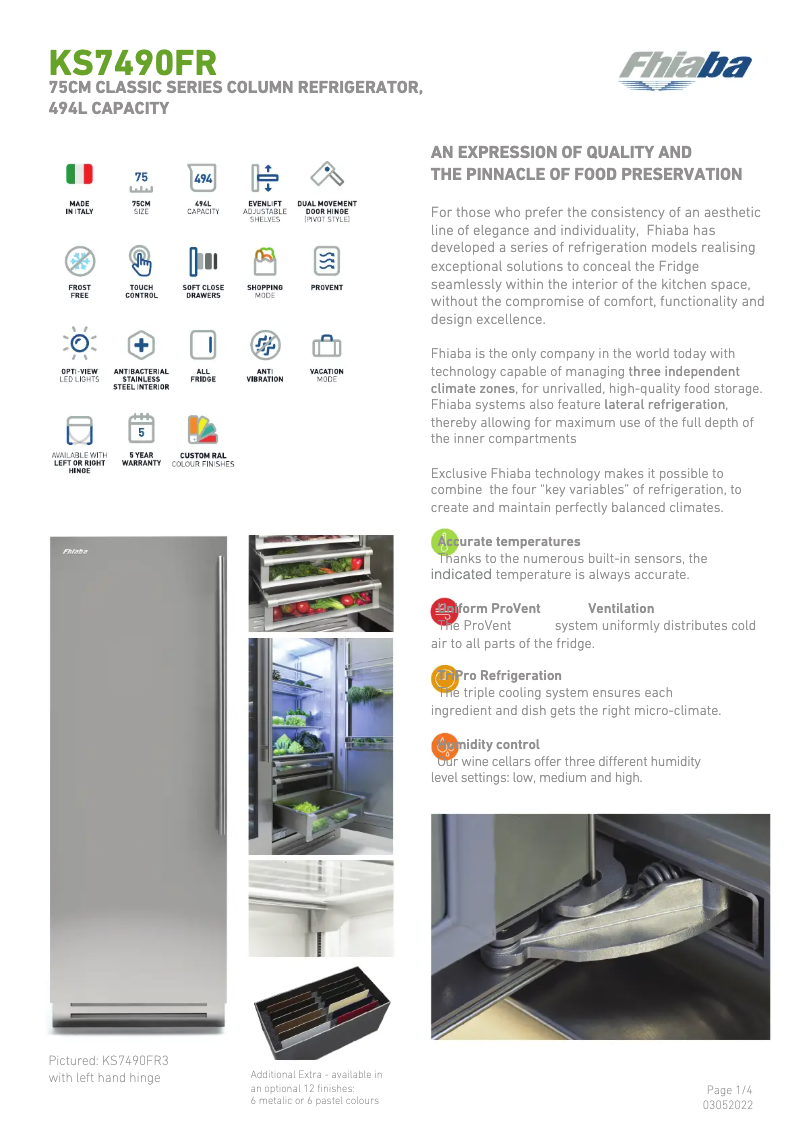 Page 1 de la notice Fiche technique Fhiaba KS7490FR3A