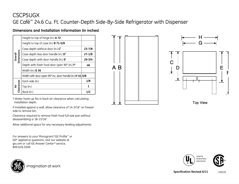 Page n°1 - Fiche technique GE CSCP5UGXSS