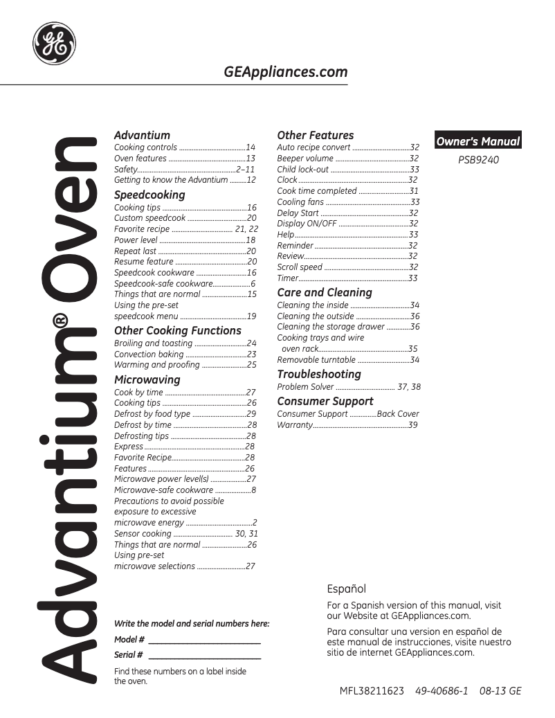Page n°1 - Manuel utilisateur GE PSB9240SFSS Profile