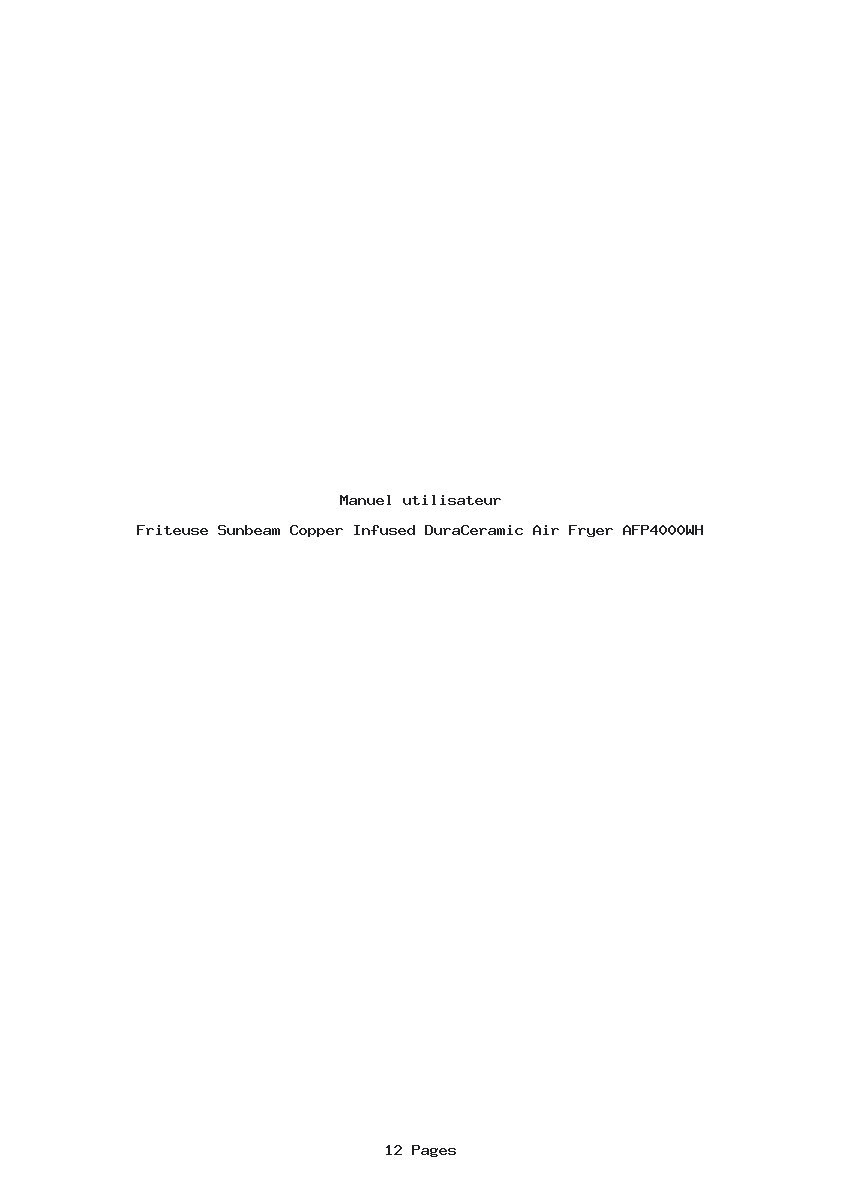 Page 1 de la notice Manuel utilisateur Sunbeam Copper Infused DuraCeramic Air Fryer AFP4000WH