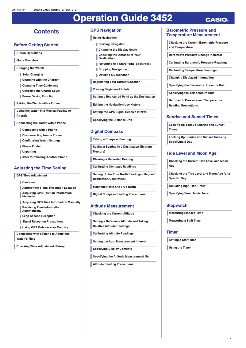 Page 1 de la notice Manuel utilisateur Casio G-Shock GPR-B1000-1BER