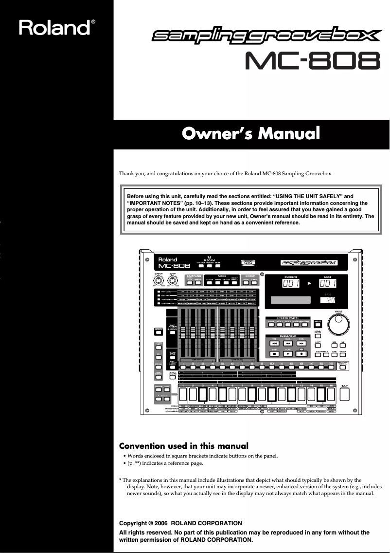 Page 1 de la notice Manuel utilisateur Roland MC-808