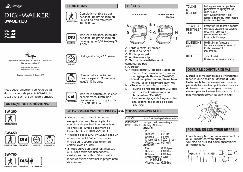 Page 1 de la notice Manuel utilisateur Yamax Digi-Walker SW-650