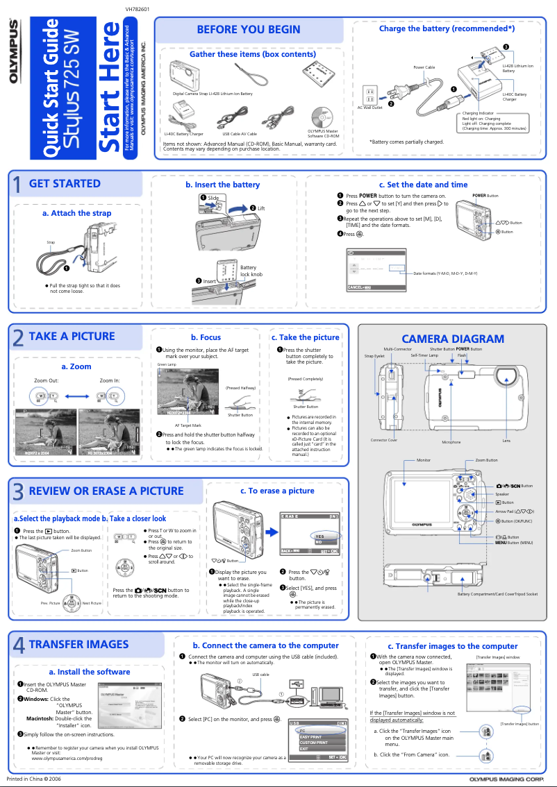 Page 1 de la notice Guide de démarrage rapide Olympus Stylus 725SW