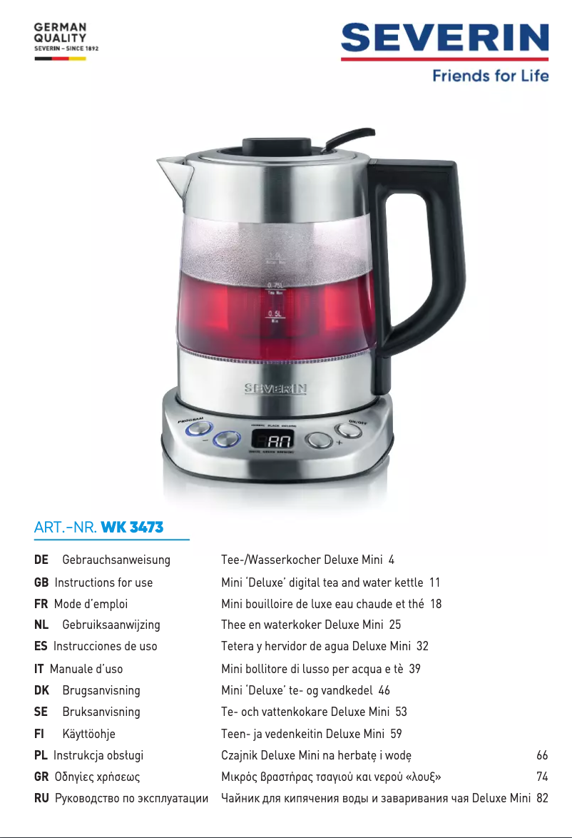 Page 1 de la notice Manuel utilisateur Severin WK 3473