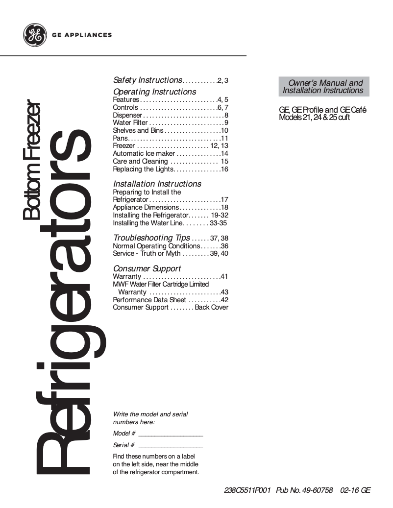 Page 1 de la notice Fiche technique GE GFE24JMKES