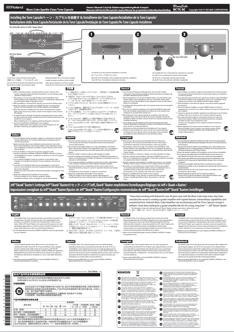 Page 1 de la notice Manuel utilisateur Roland Blues Cube Sparkle Clean Tone Capsule