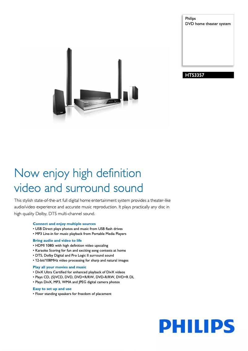 Página 1 del manual Ficha técnica Philips HTS3357