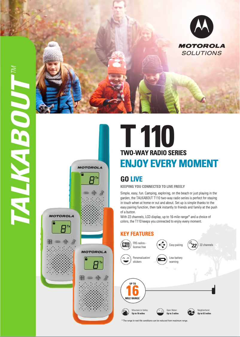 Page 1 de la notice Fiche technique Motorola Talkabout T110