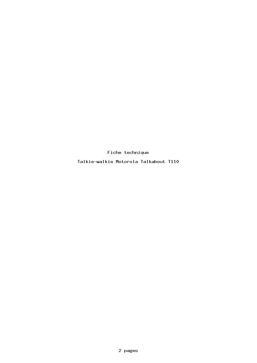 Page 1 de la notice Fiche technique Motorola Talkabout T110