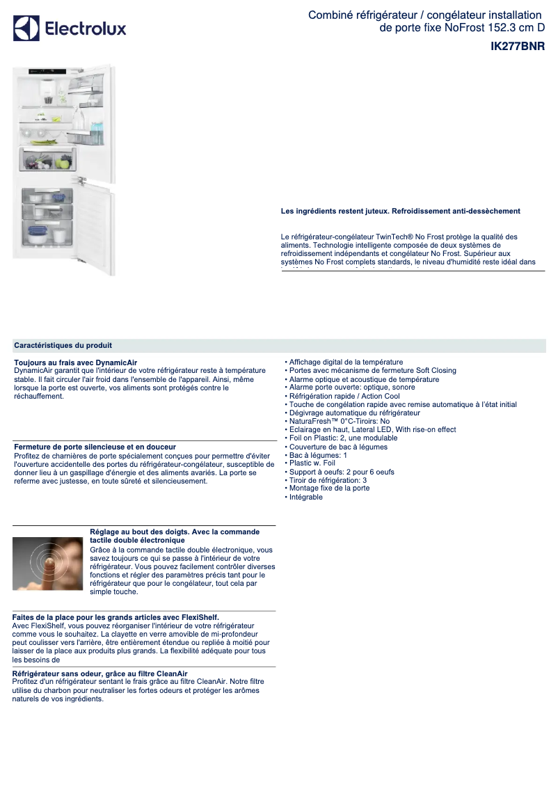 Página 1 del manual Ficha técnica Electrolux IK277BNR