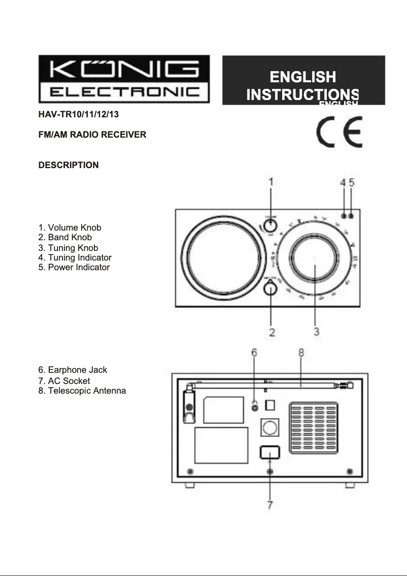 Page 1 de la notice Manuel utilisateur Konig HAV-TR11