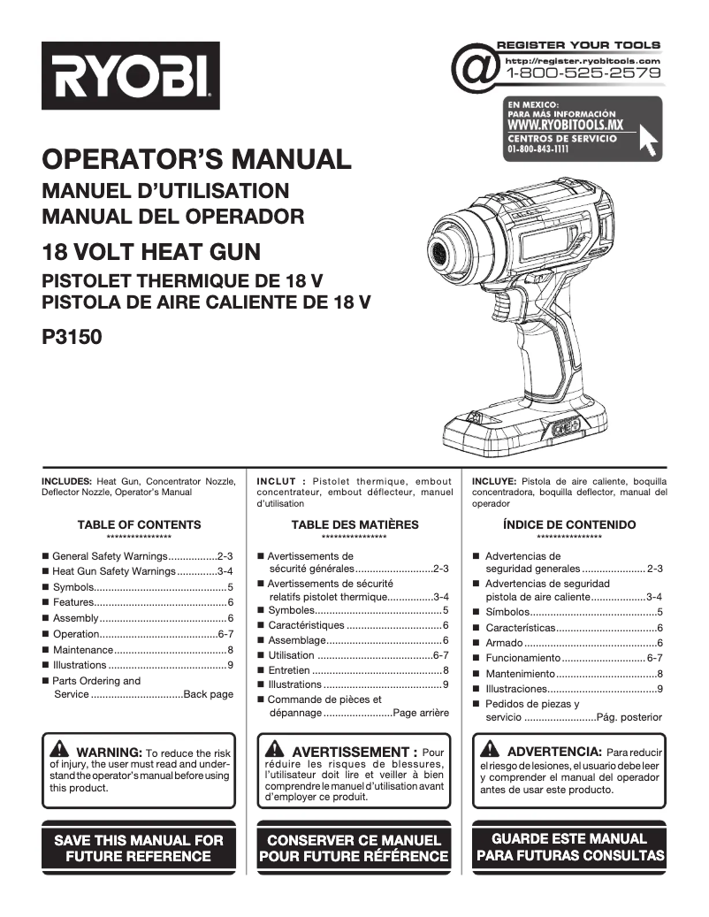 Page 1 de la notice Manuel utilisateur RYOBI P3150