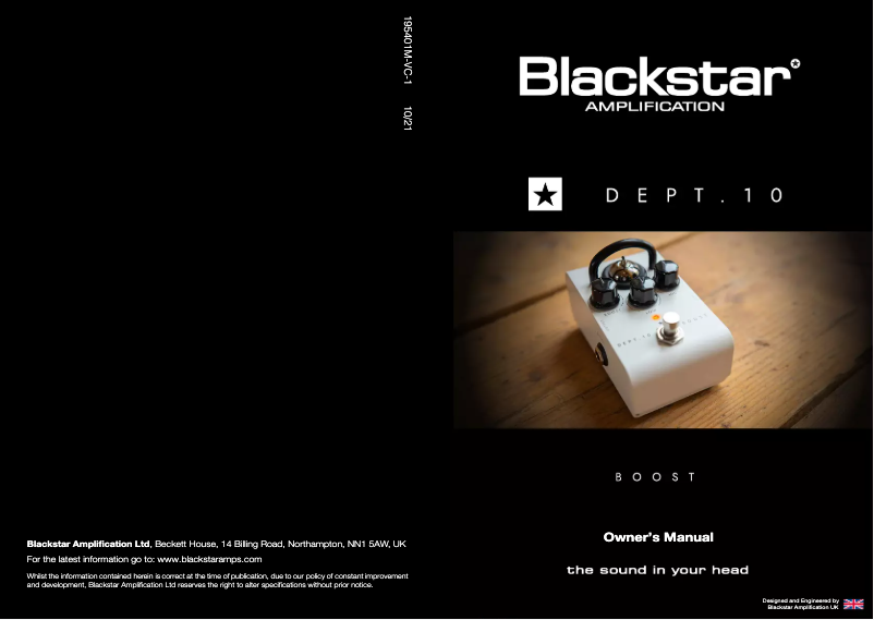 Page 1 de la notice Manuel utilisateur Blackstar Dept. 10 Boost