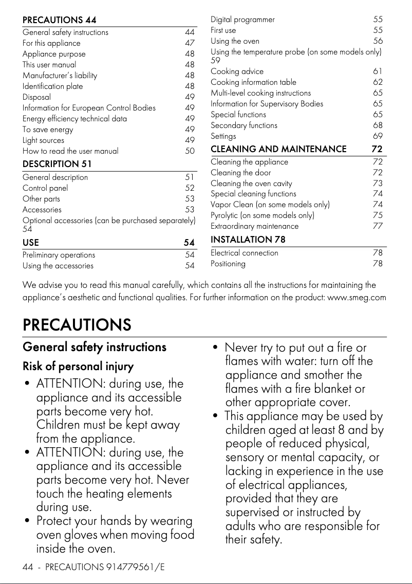 Page 1 de la notice Manuel utilisateur Smeg SO6302TX