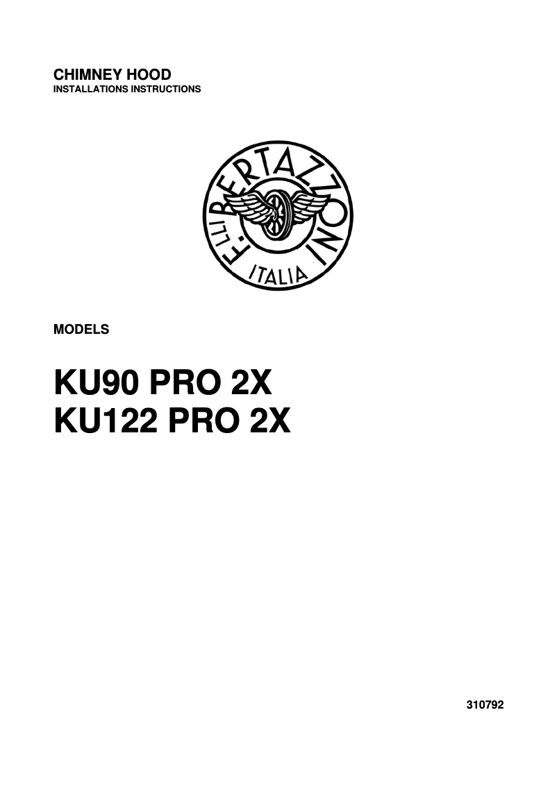 Page 1 de la notice Manuel utilisateur Bertazzoni KU122 PRO 2 X
