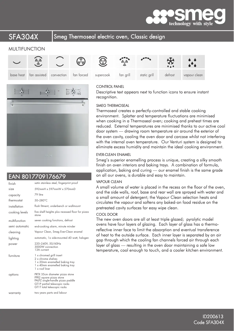 Page 1 de la notice Fiche technique Smeg SFA304X