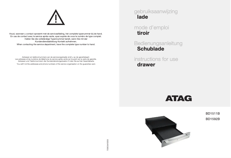 Page 1 de la notice Manuel utilisateur Atag BD1511B