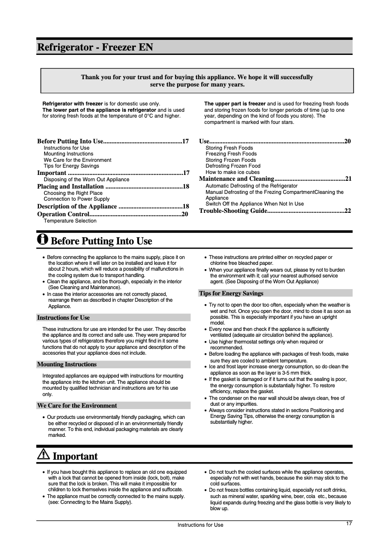 Page 1 de la notice Manuel utilisateur Gorenje RI 2142 LA