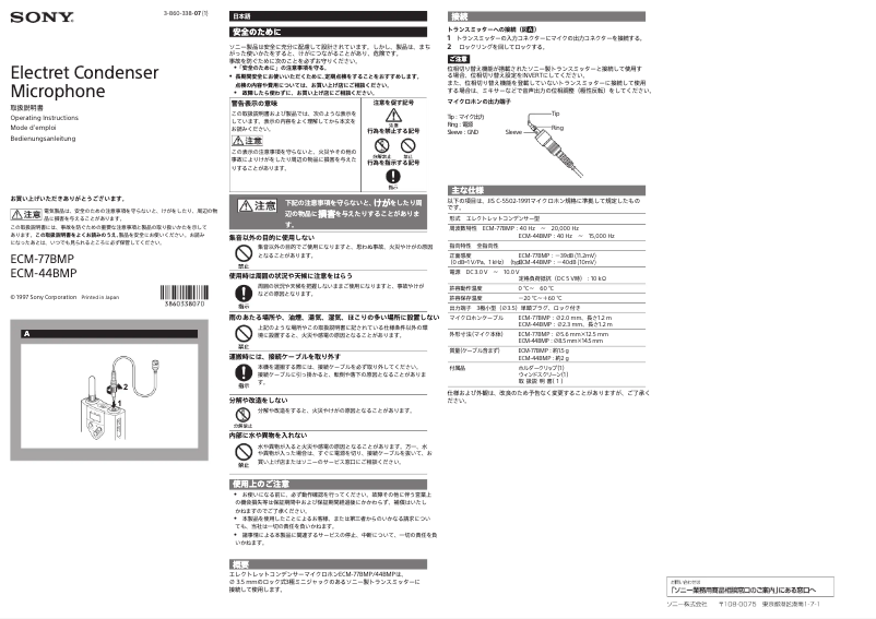Page 1 de la notice Manuel utilisateur Sony ECM-77BMP