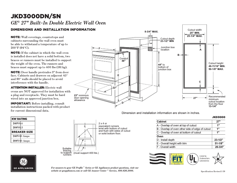 Page n°1 - Fiche technique GE JKD3000SNSS