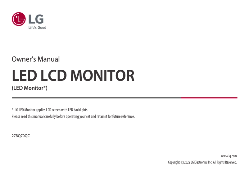 Page 1 de la notice Manuel utilisateur LG 27BQ70QC
