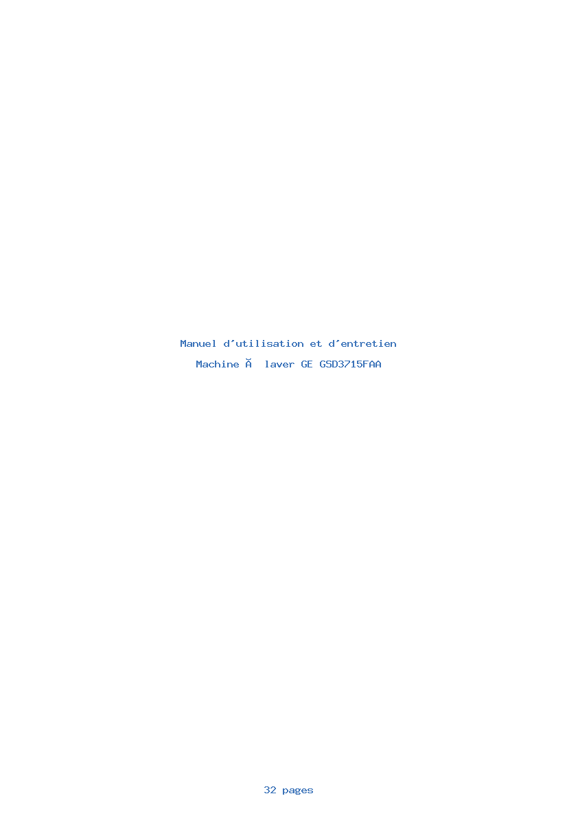 Page 1 de la notice Manuel d'utilisation et d'entretien GE GSD3715FAA