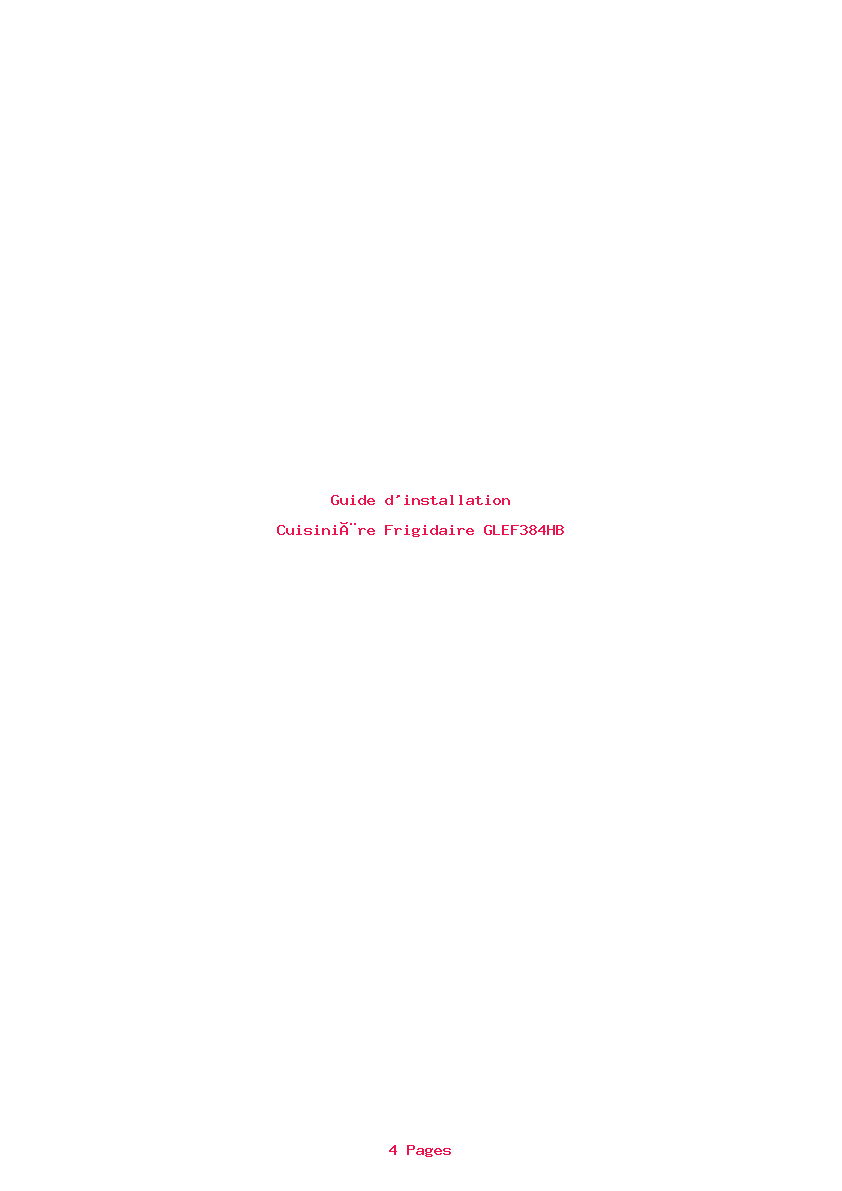 Page 1 de la notice Guide d'installation Frigidaire GLEF384HB