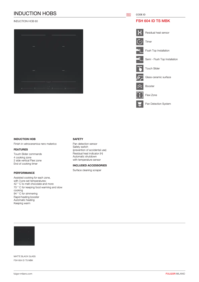 Page 1 de la notice Manuel utilisateur Fulgor Milano FSH 604 ID TS MBK