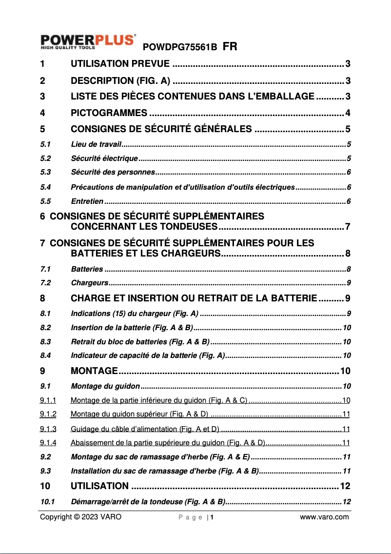 Page 1 de la notice Manuel utilisateur PowerPlus POWDPGBOX23
