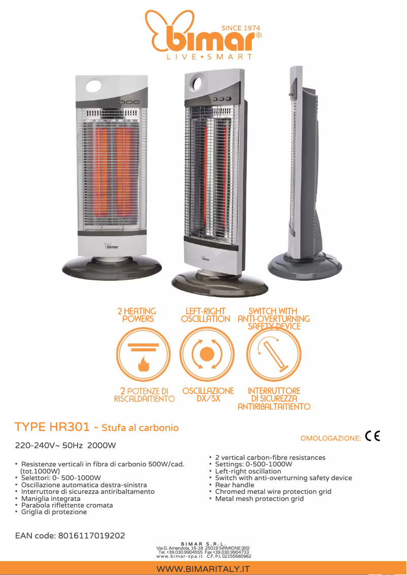 Page 1 de la notice Fiche technique Bimar HR301