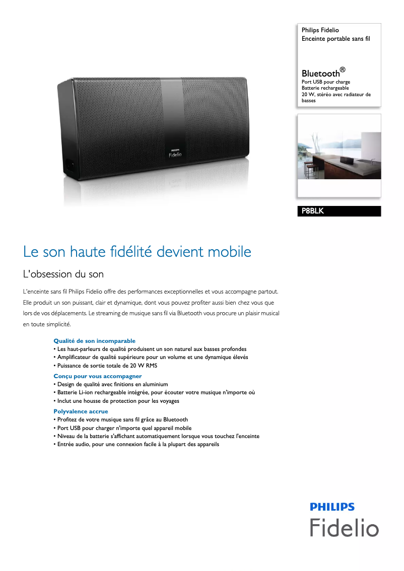 Page 1 of the manual Technical Sheet Philips Fidelio P8