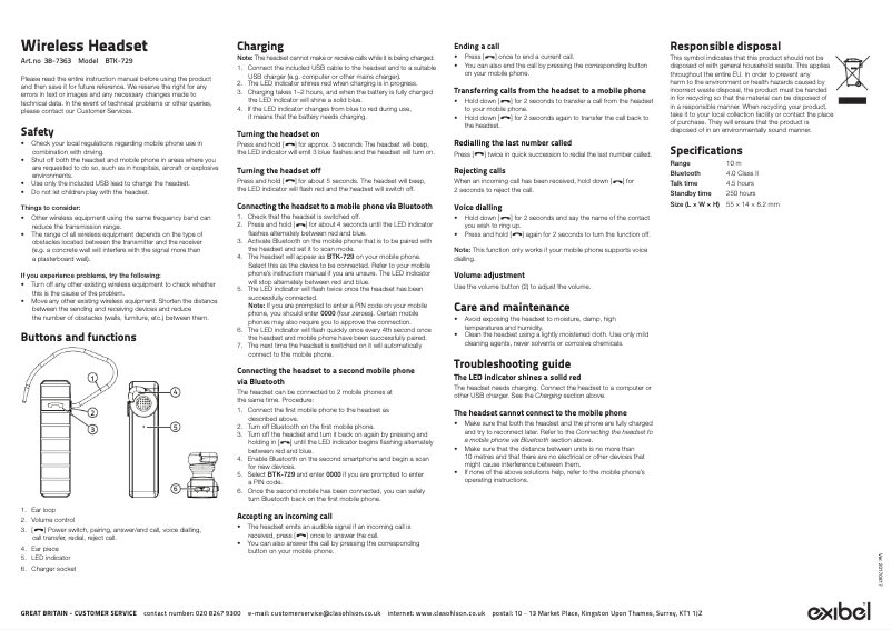 Page 1 de la notice Manuel utilisateur Exibel BTK-729