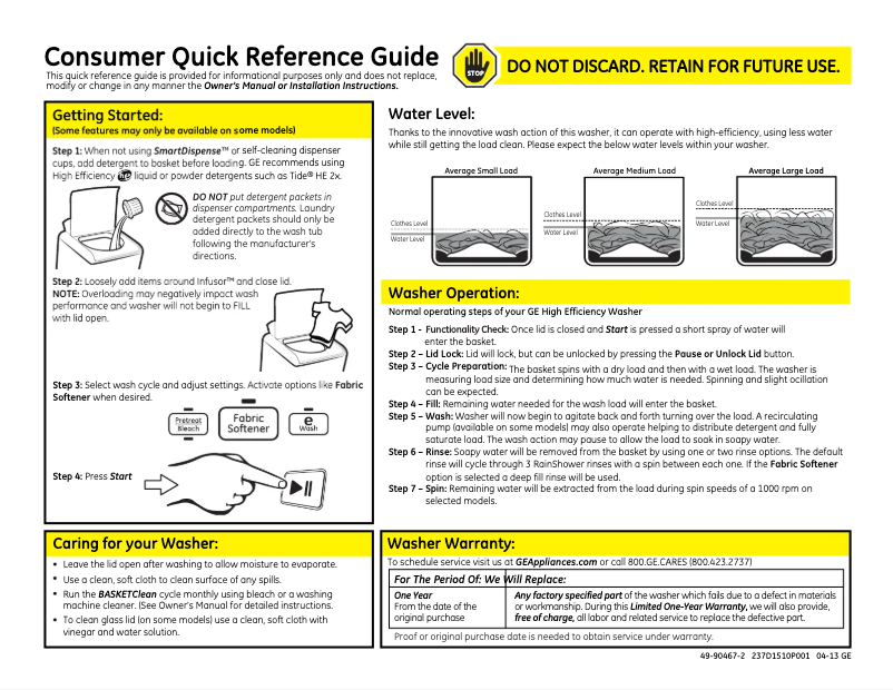 Página 1 del manual Manual de usuario GE GTW810SSJWS
