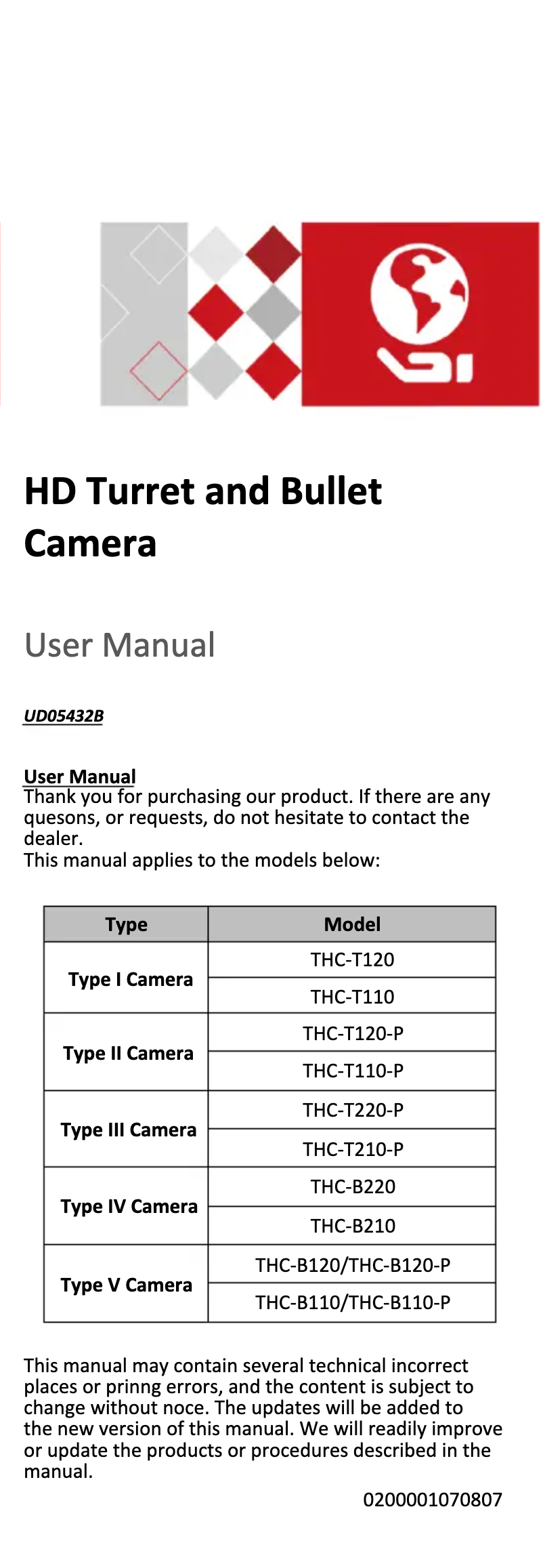 Page 1 de la notice Manuel utilisateur Hikvision THC-B220-C