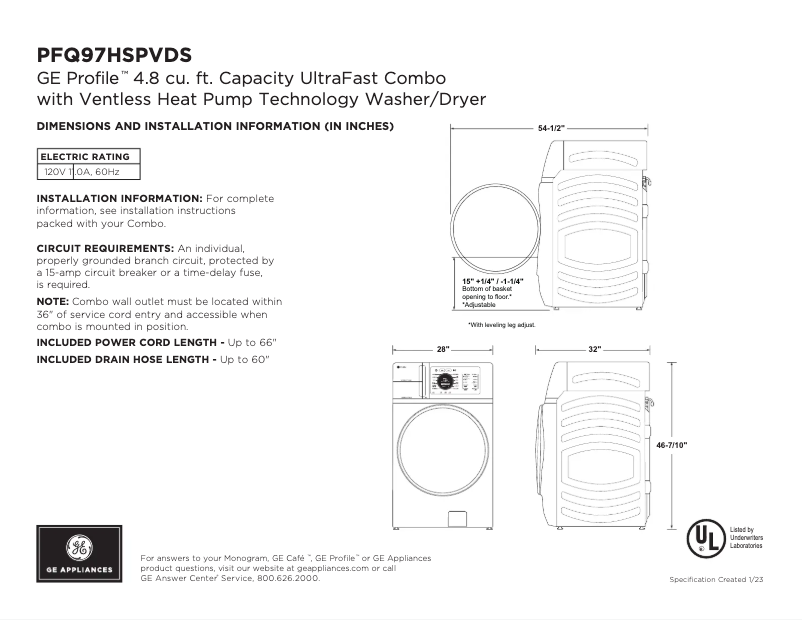 Página 1 del manual Ficha técnica GE PFQ97HS