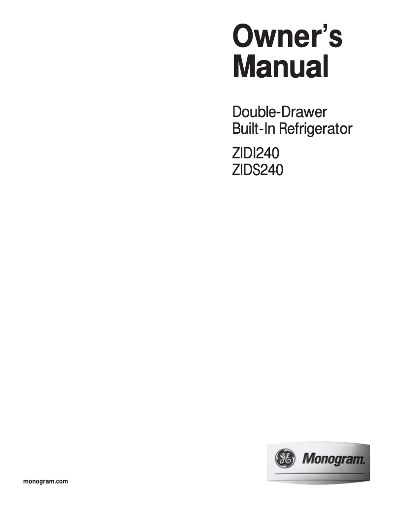 Page 1 of the manual Use and Maintenance Manual GE ZIDI240PII