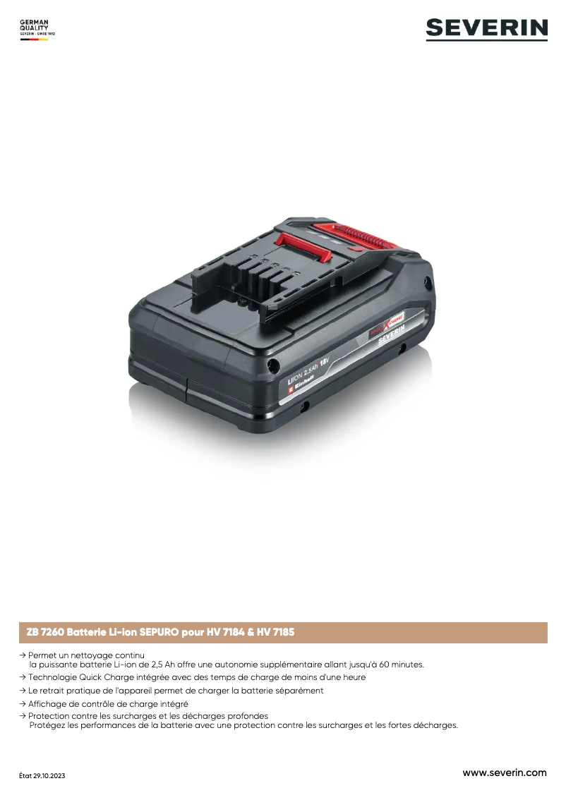 Page 1 de la notice Manuel utilisateur Severin ZB 7260