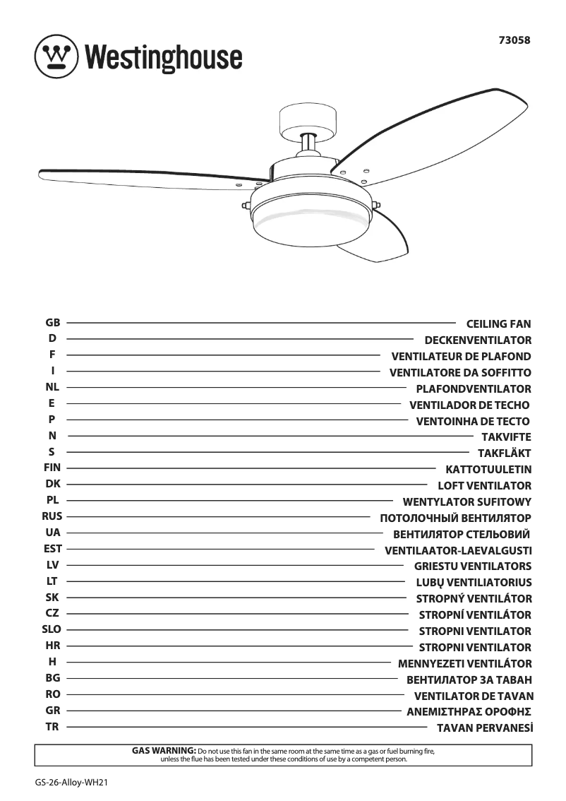 Page 1 de la notice Manuel utilisateur Westinghouse 73058