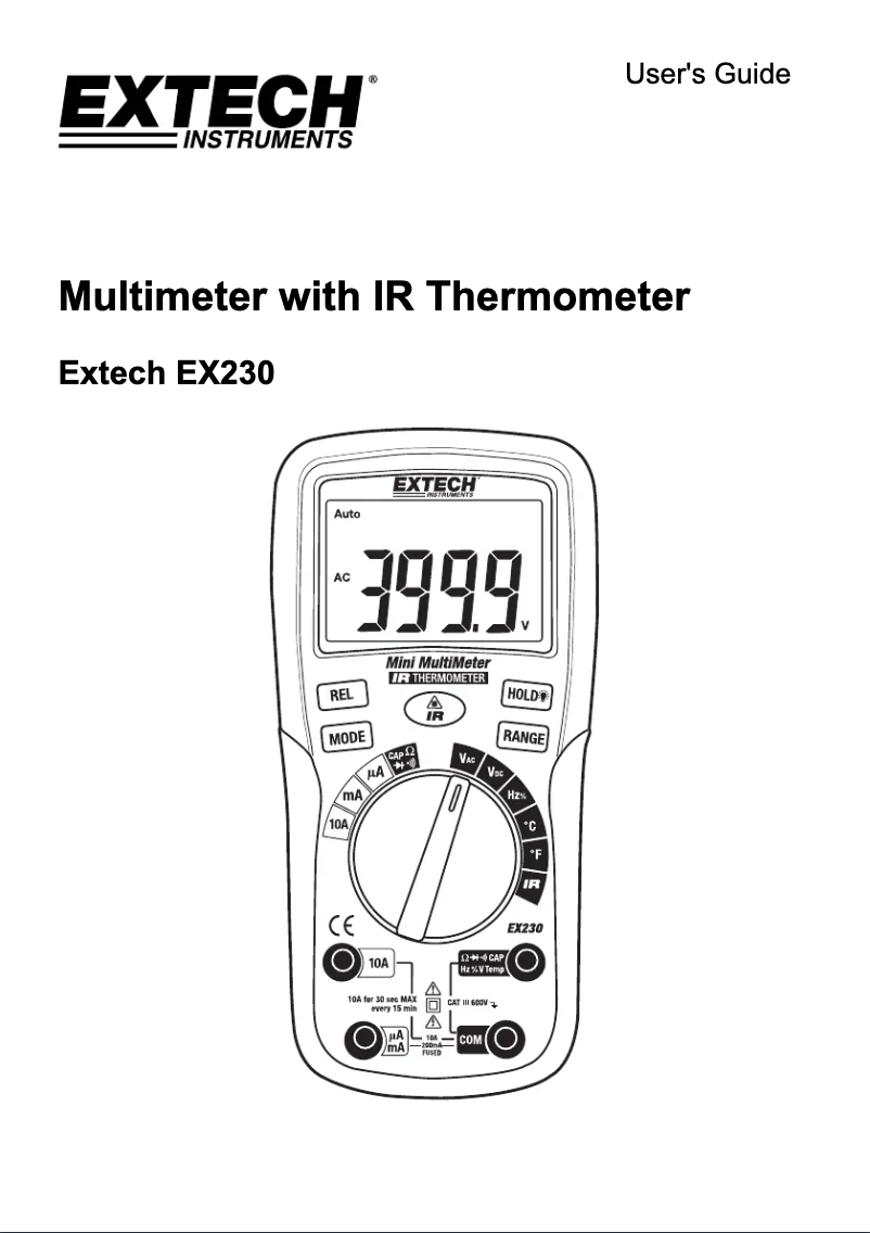 Page 1 de la notice Manuel utilisateur Extech EX230