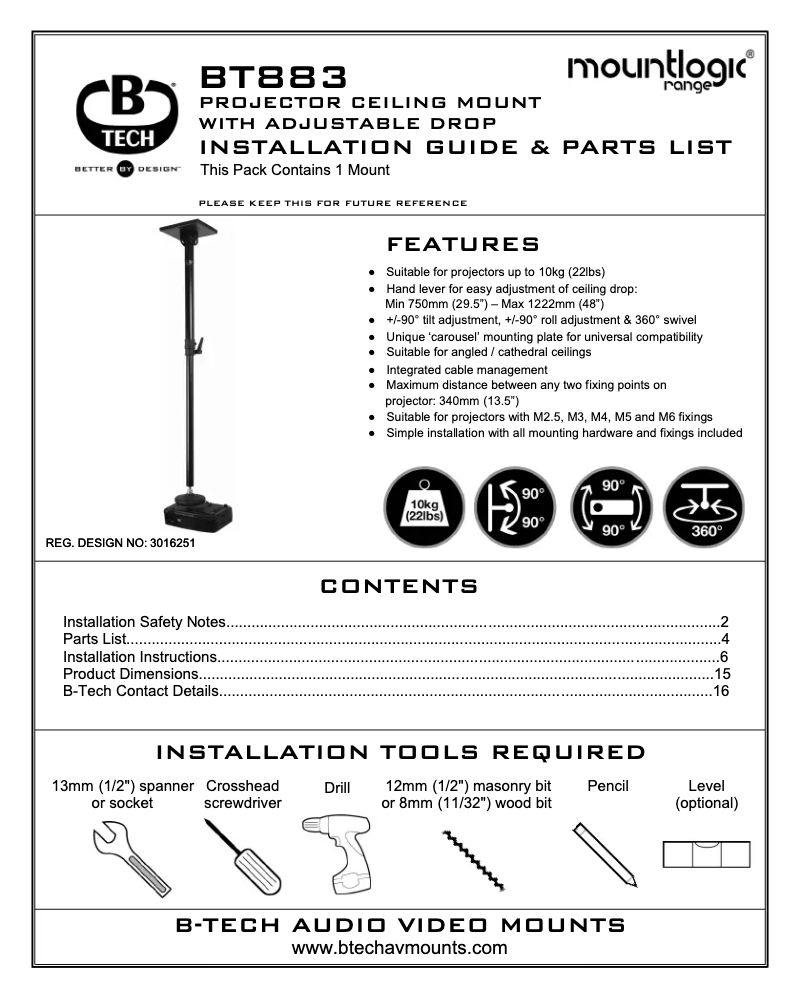 Page 1 of the manual User Manual B-Tech BT883