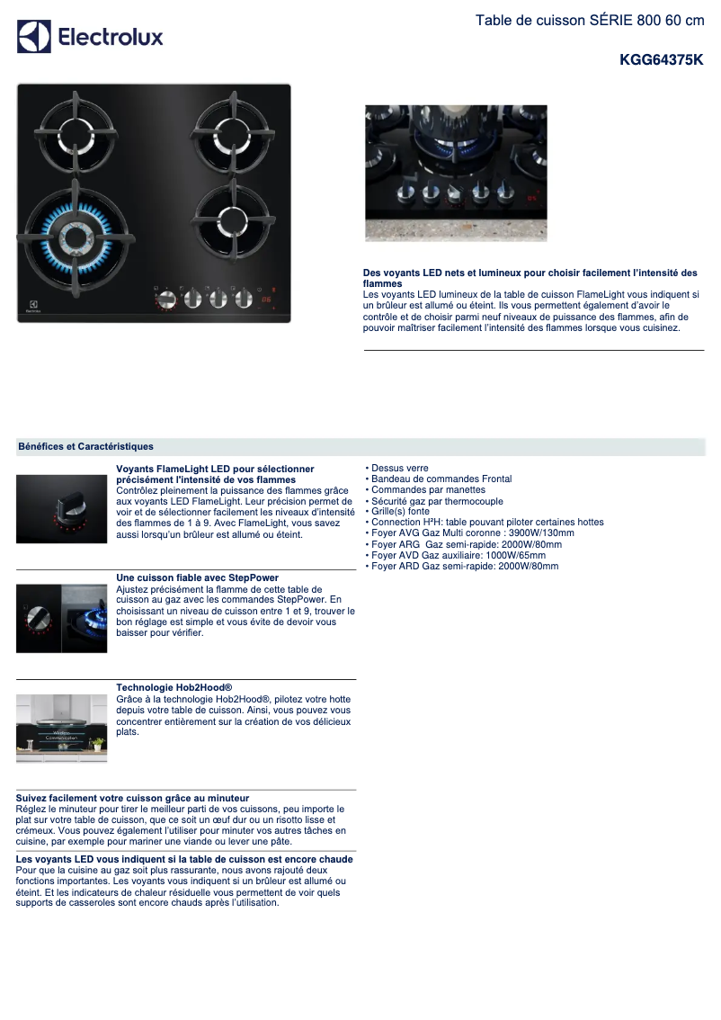Página 1 del manual Ficha técnica Electrolux KGG64375K