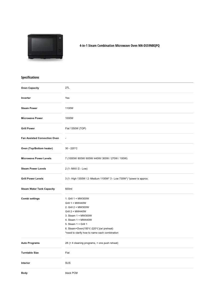 Página 1 del manual Ficha técnica Panasonic NN-DS59