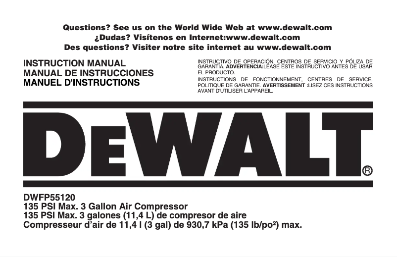 Page 1 de la notice Manuel utilisateur DeWalt DWFP55120
