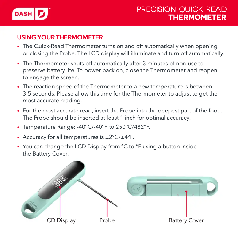 Page 1 de la notice Manuel utilisateur Dash Precision Quick-Read DQRT200GBGY32